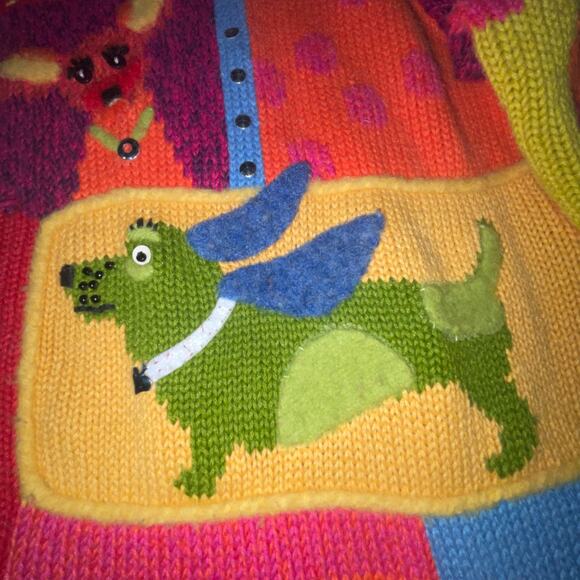 Fun Colorful Patchwork Colorblock Dog Susan Bristol Cotton Appliqué Sweater S - Picture 7 of 9